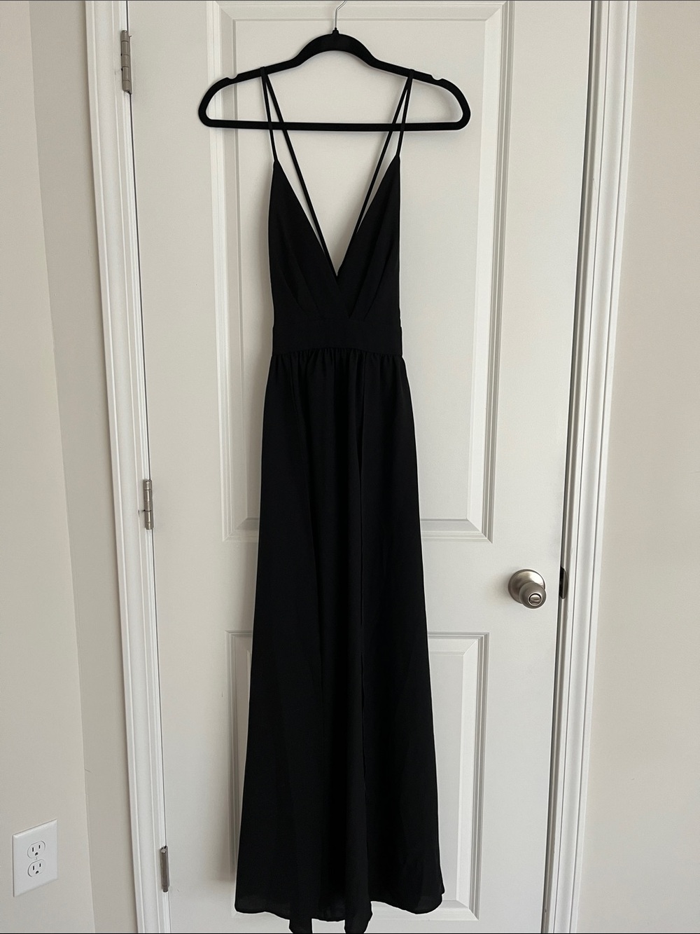SHEIN Black Plunging V-Neck Maxi Dress with Double Spaghetti Straps